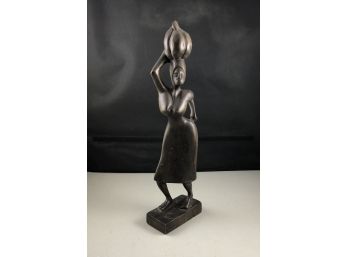 African Hand Carved Wood Sculpture Of Woman