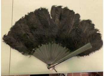 Vintage Black Feather Folding Hand Fan
