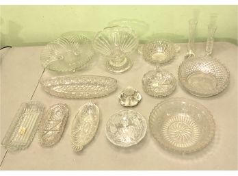 Large Lot Of Various Depression/Pressed Glass Pieces