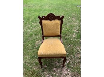 Vintage Wooden And Yellow Felt Chair