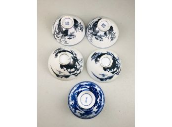 Set Of 5 Vintage Japanese Porcelain Rice Bowls