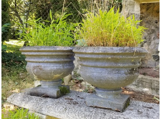 Pair Vintage Cast Stone Garden Urns - AS IS