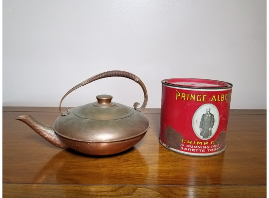 Vintage Copper Kettle And Tobacco Tin