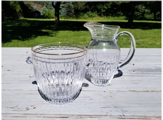 Vintage Crystal Ice Bucket And Pitcher