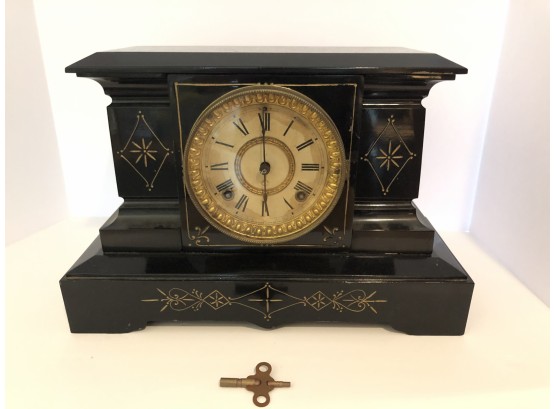 Antique Black Marble Mantle Clock