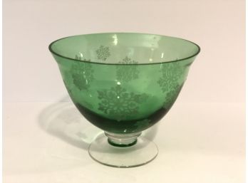 Green Glass  Snowflake Bowl