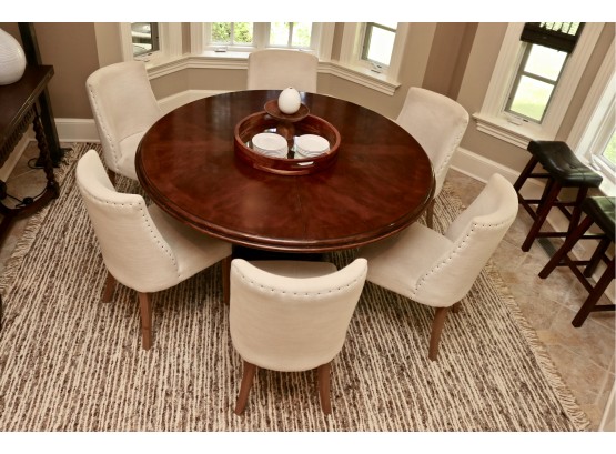 60' Round Drexel Heritage Dining Table With Cardona Base And 6 Restoration Hardware Chairs