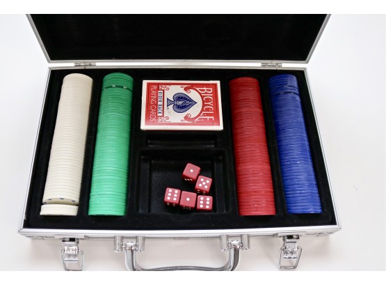 Poker Chip Set With Case, Deck Of Cards, And Dice