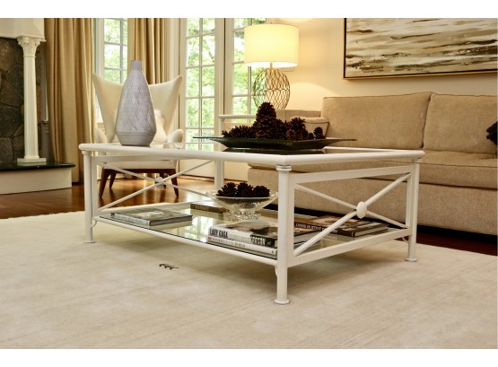Set Of 2 Midcentury Glossy White With Glass Coffee Table And End Table