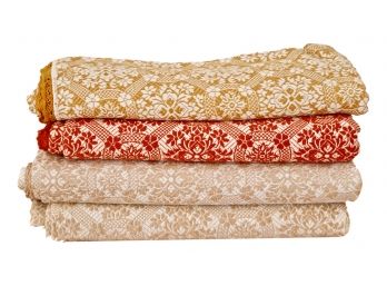 Set Of 3 Heavy Gauged Woven European Coverlets With Crochet Trim (Oatmeal/White, Rust/White, And Gold/White)  For Sofa/Beds