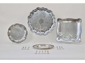 Set Of 4 Serving Platters And Appetizer Forks