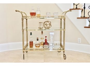 Gold Bar Cart With 3 Removable Beveled Glass Shelves