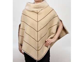 Tan Suede Sterling Reversible Poncho With Contrasting Brown Stitching