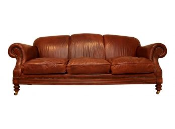 Lillian August Leather Sofa Embellished With Brass Nailheads