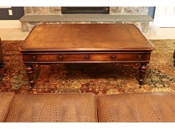 Theodore Alexander Wood Coffee Table With Leather Embossed Top
