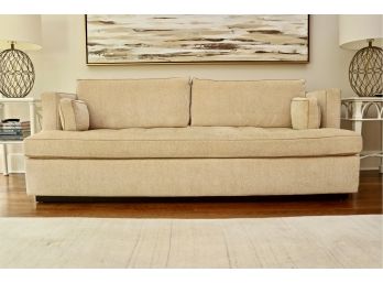 Park Ave. Midcentury Duralee Cotton Chenille Boxed Back Sofa With Side Pillows
