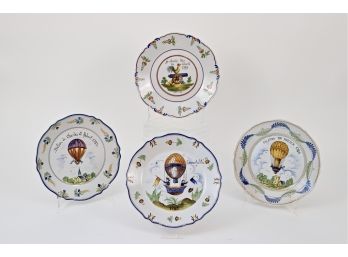 Set Of 4 Decorative “Faiencerie D’ Art De Malicorne” Plates With An Air Ballon Motif Valued At $1,000