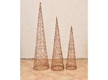Set Of 3 Large Gold Bead Christmas Twig Trees
