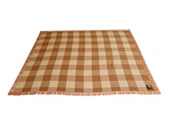 One Hunga Plaid Wool Blanket In Three Shades Of Beige  With Peach Colored Trim