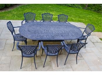 French Lattice Style Cast Aluminum Outdoor Furniture (Oval Table With 8 Armchairs)