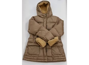 Authentic Ugg Beige And Tan  Winter Jacket With Attached Hood Size L