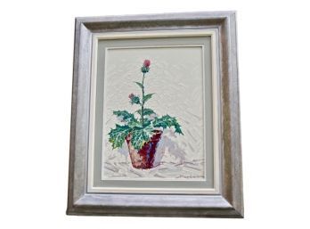 Signed Potted Flower Oil On Canvas Painting Professionally Frame
