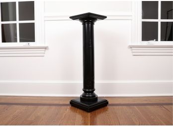 Black Lacquered Wood Pedestal With Carving Designs