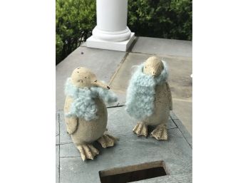 Pair Of Adorable Cast Iron Penguins With Removable Scarves