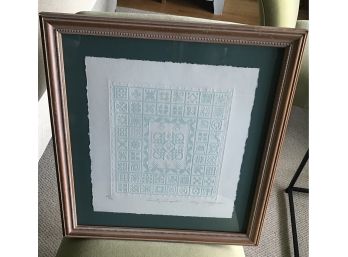 Unique Quilt Pattern Framed Picture Signed By Mary Rutherford