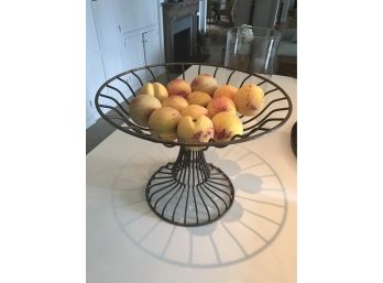 13 Italian Marble Hand Painted Peaches In A Metal Pillar Stand