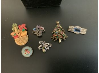 6 Vintage Brooches ~Marcasite (925) Hollycraft, Czech & More ~