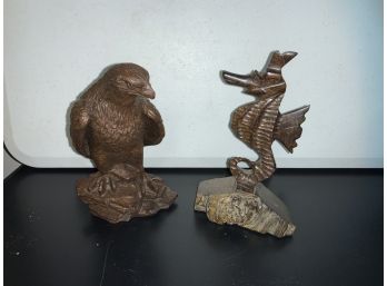 2 Beautiful Wood Figurines ~ Eagle & Seahorse ~