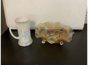 2 Pc Carnival Glass ~ Mug & Bowl ~