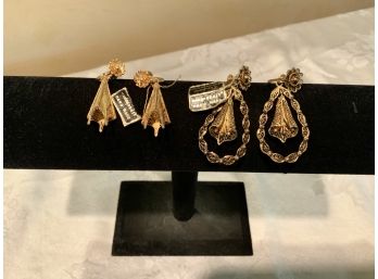 2 Pairs Handarbeit Gold Wash Over Sterling Earrings