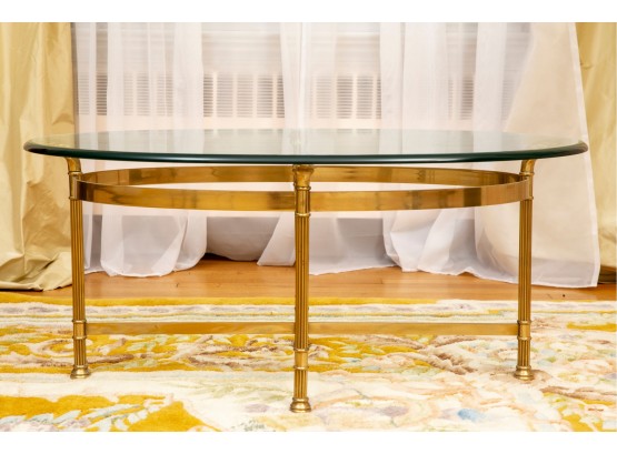 Brass And Glass Oval Shaped Coffee Table