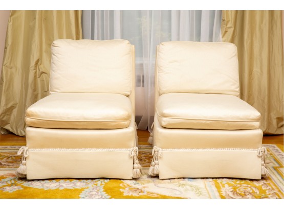 Pair Of Baker Furniture Slip Chairs With Tassel Trim
