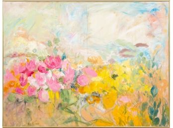 Rae Ferren (1929-2016) Impressionistic American Artist Framed Oil On Canvas Painting Titled 'Spring Garden'