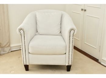 White Leather Club Chair With Nailhead Studs
