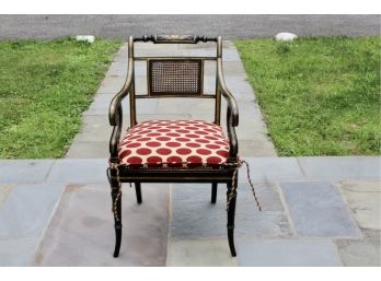 Neoclassical Wood And Cane Arm Chair