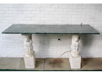 Lion Stone Pedestal Stands With Green Marble Top