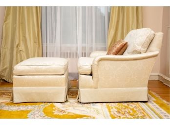 Baker Furniture Down Filled Arm Chair And Matching Ottoman + Sequined Accent Pillow