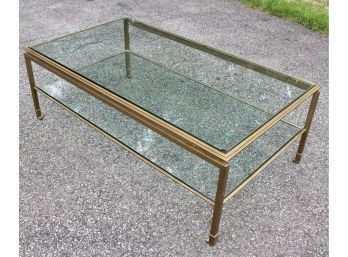 Glass And Brass Double Tier Coffee Table