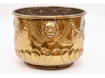 Large Vintage Brass Planter With Lion's Head