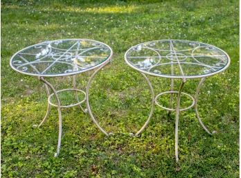 Pair Of Two Glass Topped Patio Garden Tables