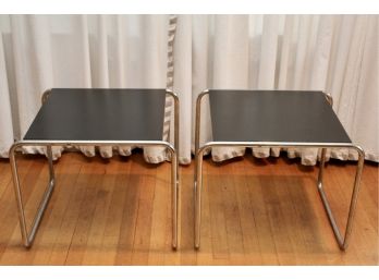 Pair Of Mid-Century Chrome And Black End Tables