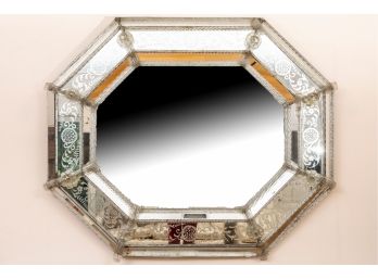 Antique Venetian Mirror With Applied And Engraved Decoration