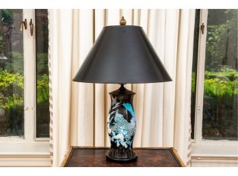 Decoupage Tiger Glass Lamp On Wooden Base