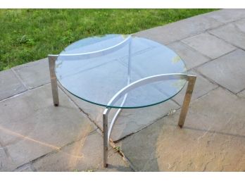 Modern Circular Chrome Table With Glass Top