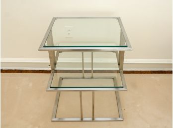Triple Tier Chrome And Glass Accent Table