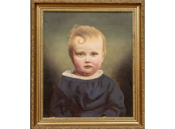 Antique Americana Folk Art Portrait Of A Young Boy Oil On Canvas Painting (PLEASE READ ARTICLE IN PHOTO #2)